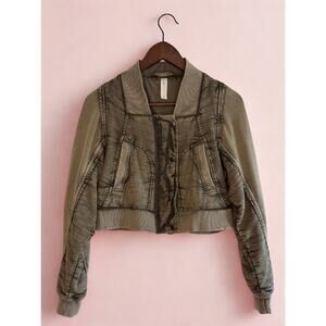 Women’s Cropped Distressed Padded Jacket Size XS – Vintage Style Grunge Bomber